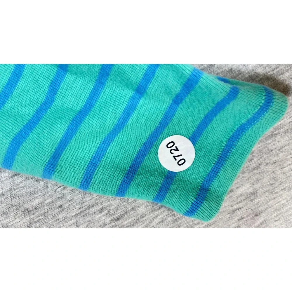 LL Bean Sweater Womens XL Green Blue Striped‎ 1/4 Zip Mock Neck Knit Pullover